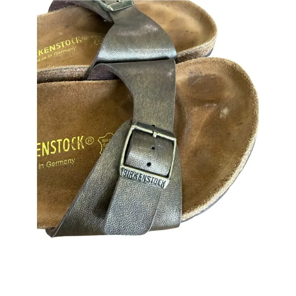 Birkenstock Madrid Metallic Anthracite Birko-Flor Slide Sandals 38/ 7-7.5 Narrow